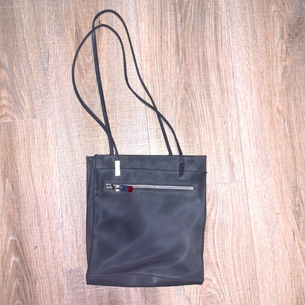 Grey vinyl rectangular casual shoulder bag